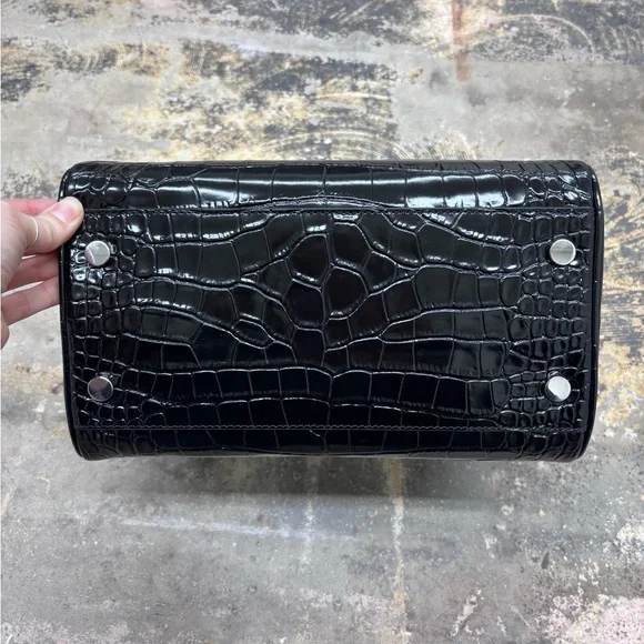 NWT Michael Kors Grayson Black Medium Crocodile-Embossed Leather Duffel Satchel - Picture 9 of 13